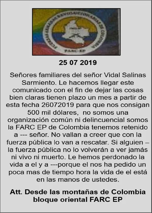 Amenaza de alias Alejo en Ecuador.